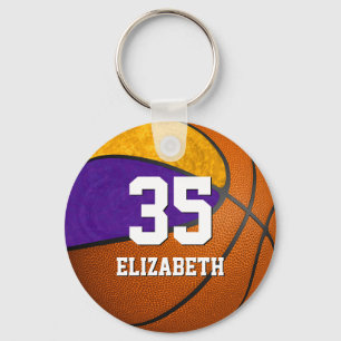 basketball purple gold girls jersey number key ring