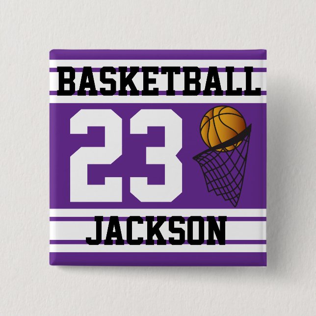 Basketball Purple & White Stripes | DIY Text 15 Cm Square Badge (Front)