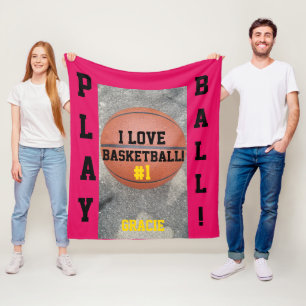 Basketball Raspberry Name Fleece Blanket