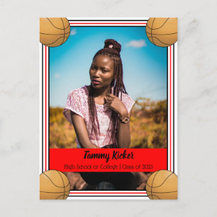 Basketball Red & Black Graduation Announcement Postcard