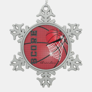 Basketball Red Personalise Snowflake Pewter Christmas Ornament