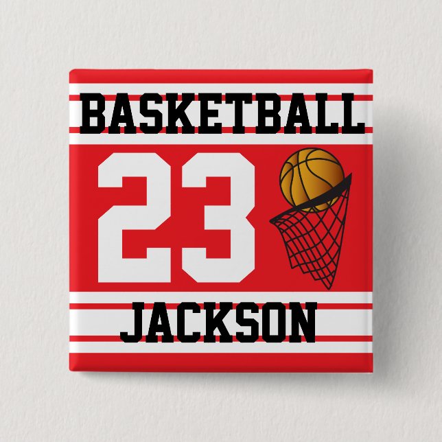 Basketball Red & White Stripes | DIY Text 15 Cm Square Badge (Front)