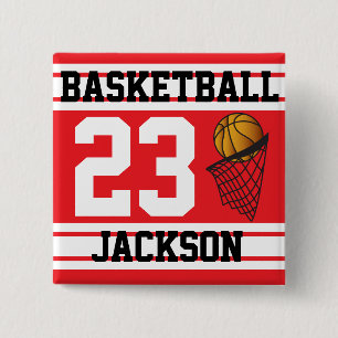Basketball Red & White Stripes   DIY Text 15 Cm Square Badge