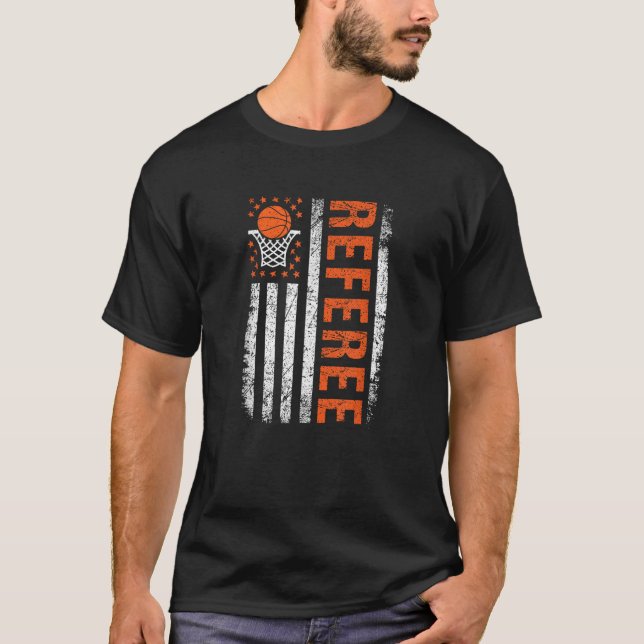 Basketball Referee American Flag Sports Officials T-Shirt (Front)