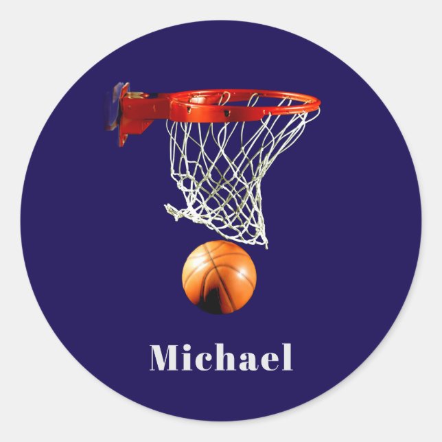 Basketball Replace with Your Name Classic Round Sticker (Front)