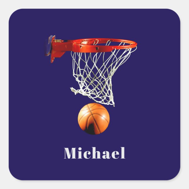 Basketball Replace with Your Name Square Sticker (Front)