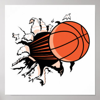 basketball ripping through poster