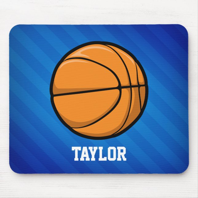 Basketball; Royal Blue Stripes Mouse Mat (Front)