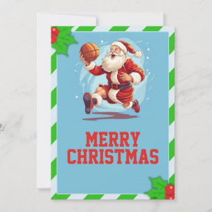 Basketball santa claus Cartoon Holiday Card