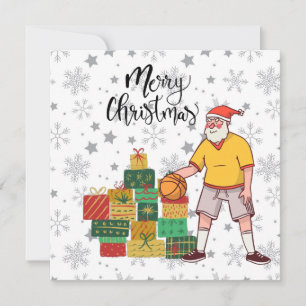 Basketball Santa Claus is playing with Christmas Card