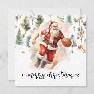 Basketball Santa Claus is playing with Christmas   Card