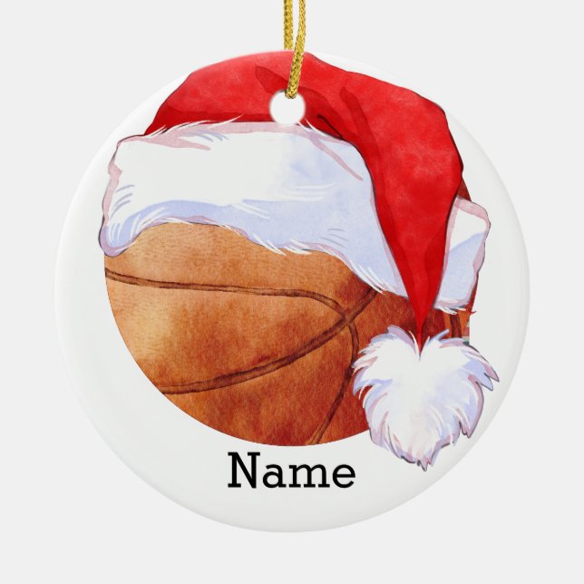 Basketball Santa Claus is playing with Christmas   Ceramic Tree Decoration (Front)