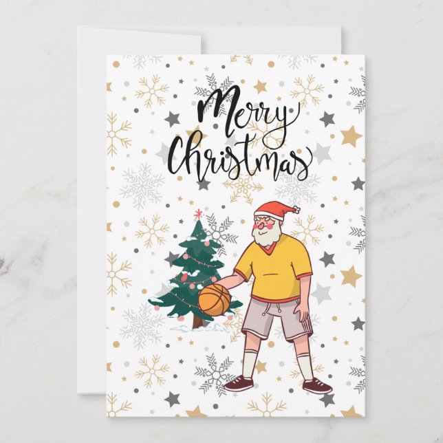 Basketball Santa Claus is playing with Christmas   Holiday Card (Front)