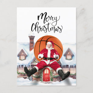 Basketball Santa Claus is playing with Christmas   Holiday Postcard