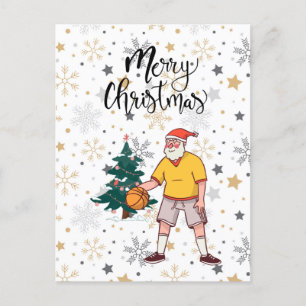 Basketball Santa Claus is playing with Christmas   Holiday Postcard