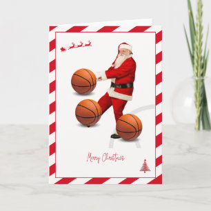 Basketball Santa Claus Merry Christmas New Year Card