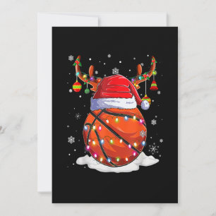 Basketball Santa Hat Reindeer Christmas Lights Fun Holiday Card