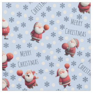 Basketball Santa on Baby Blue Fabric