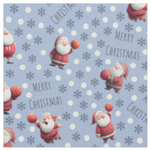 Basketball Santa on Light Blue-Grey Fabric