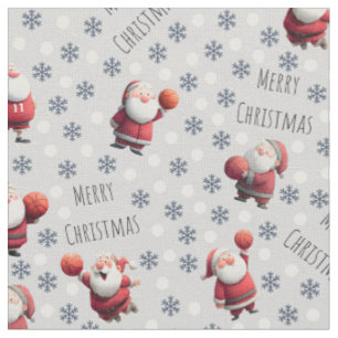 Basketball Santa on Light Grey Fabric