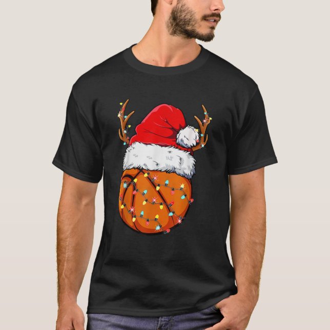 Basketball Santa Reindeer Funny Christmas Player  T-Shirt (Front)