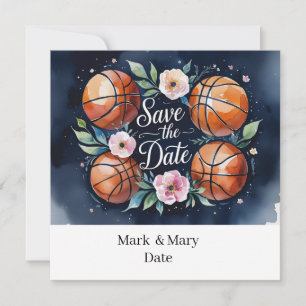 Basketball Save the date with basketball on court