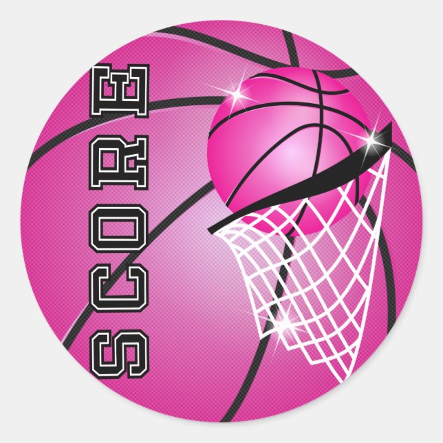Basketball Score in Pink Classic Round Sticker (Front)