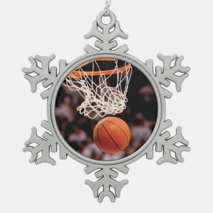 Basketball Scoring Snowflake Pewter Christmas Ornament