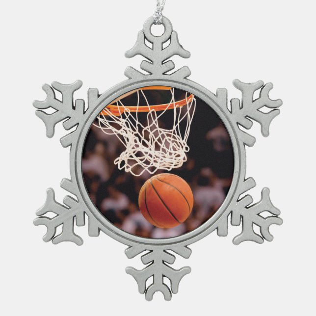 Basketball Scoring Snowflake Pewter Christmas Ornament (Front)