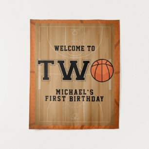 Basketball Second Birthday Backdrop Tapestry