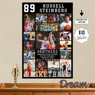 Basketball Senior Graduation 18 Photo Collage Poster