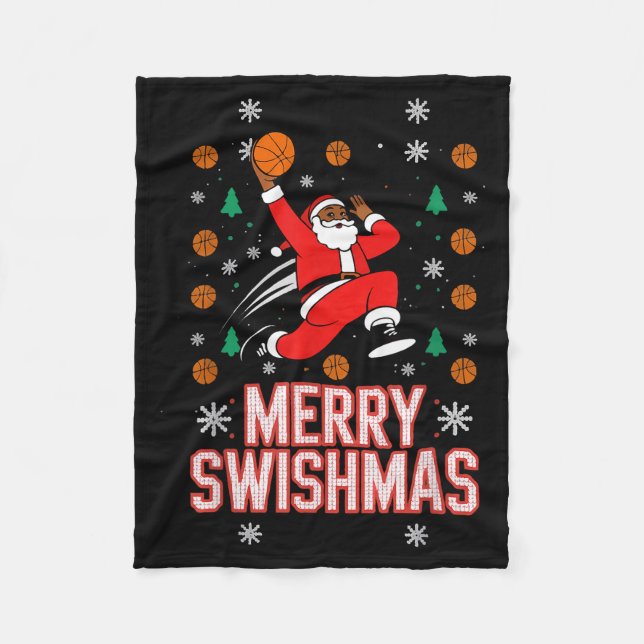 Basketball Shirt Boys Christmas Pajamas Merry Swis Fleece Blanket (Front)