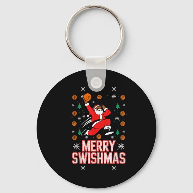 Basketball Shirt Boys Christmas Pajamas Merry Swis Key Ring (Front)