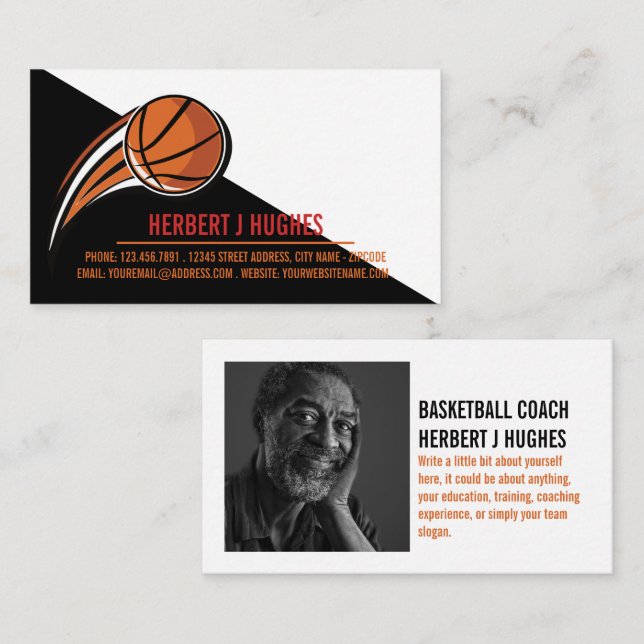 Basketball Shot, Basketball Player, Coach, Photo Business Card (Front/Back)