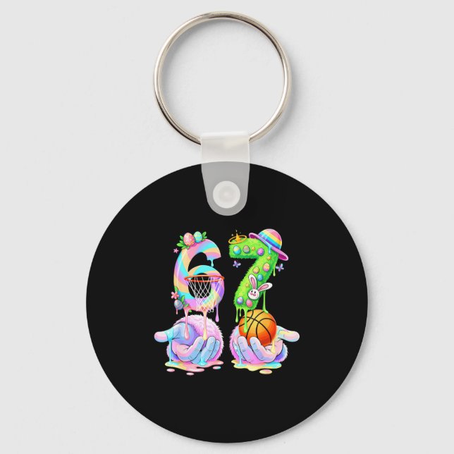 Basketball six seven 67 easter bunny funny 67 meme key ring (Front)