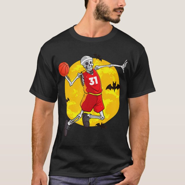 Basketball Skeleton Funny Halloween Costume Sports T-Shirt (Front)
