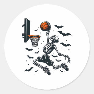 Basketball Skeleton Halloween Skeleton Basketball Classic Round Sticker