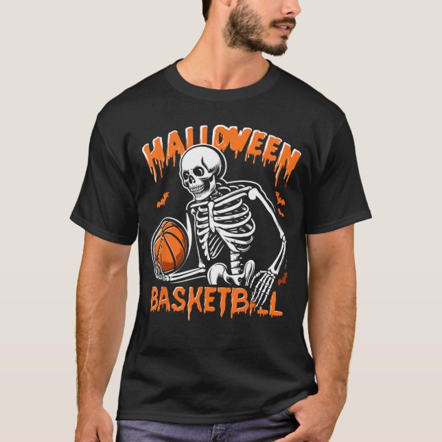 Basketball Skeleton Halloween Trick Or Treat T-Shirt (Front)