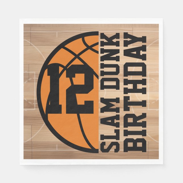 Basketball Slam Dunk Birthday Party Napkin (Front)