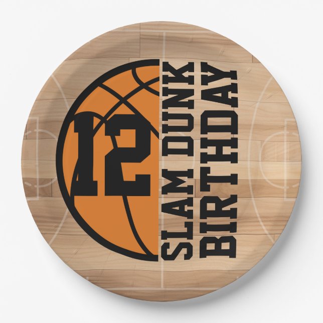 Basketball Slam Dunk Birthday Party Paper Plate (Front)