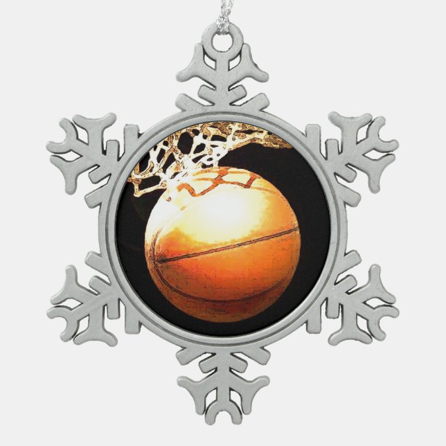 Basketball Snowflake Pewter Christmas Ornament (Front)