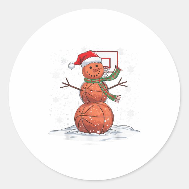 Basketball Snowman _1  Classic Round Sticker (Front)
