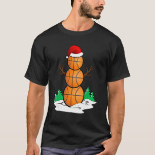 Basketball Snowman Balls Christmas Pajama  Men Boy T-Shirt