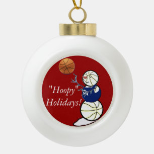 Basketball Snowman Ceramic Ball Christmas Ornament