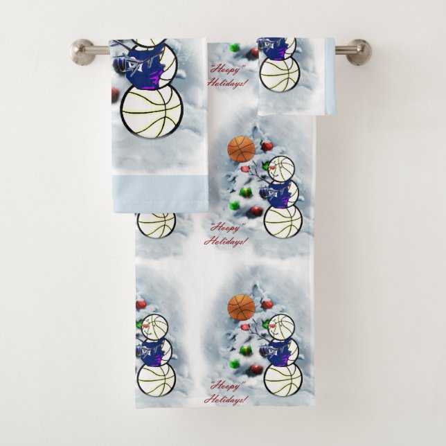 Basketball Snowman Christmas Bath Towel Set (Insitu)