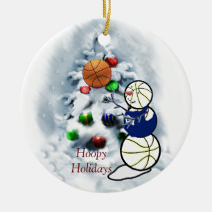 Basketball Snowman Christmas Ceramic Tree Decoration