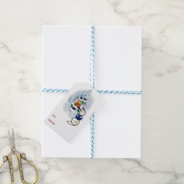 Basketball Snowman Christmas Gift Tags (With Twine)