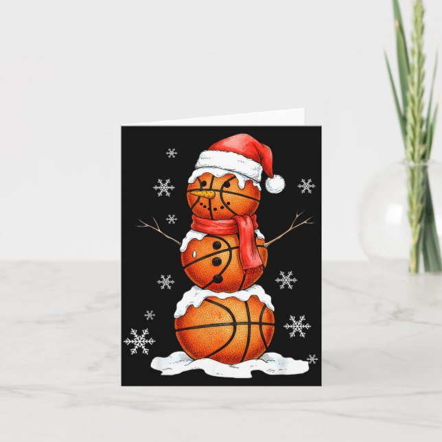 Basketball Snowman Christmas Holiday Srts Xmas Paj Card (Front)