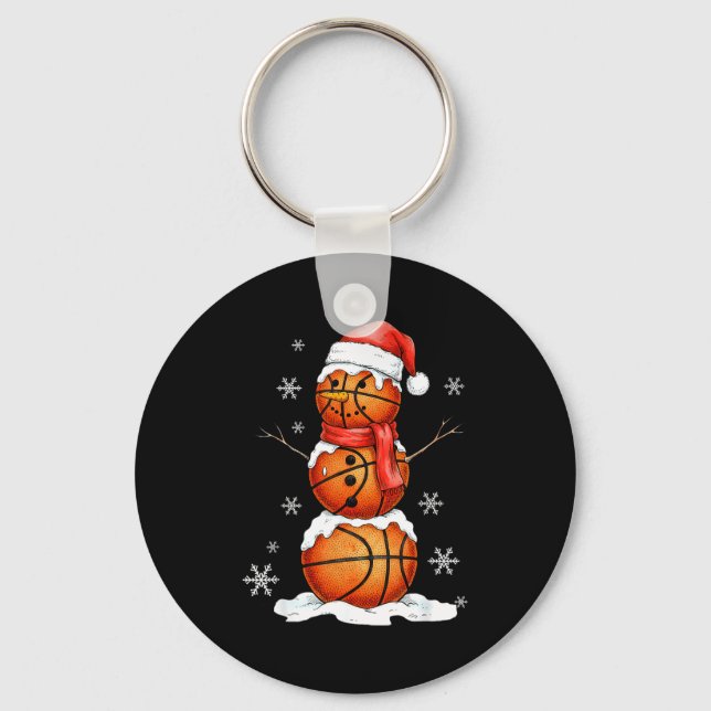 Basketball Snowman Christmas Holiday Srts Xmas Paj Key Ring (Front)