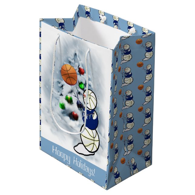 Basketball Snowman Christmas Medium Gift Bag (Front Angled)